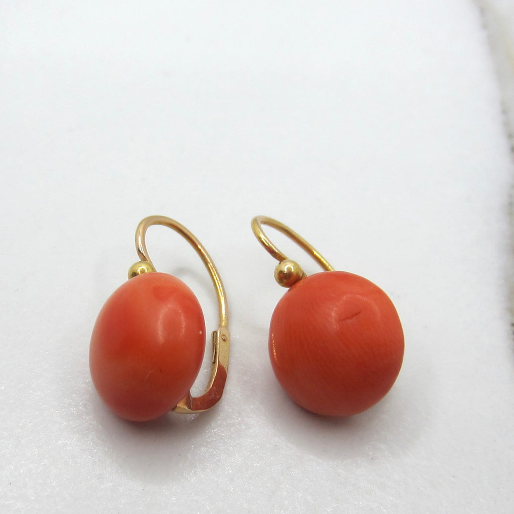 French 18k Yellow Gold Earrings with Natural Coral c.1900
