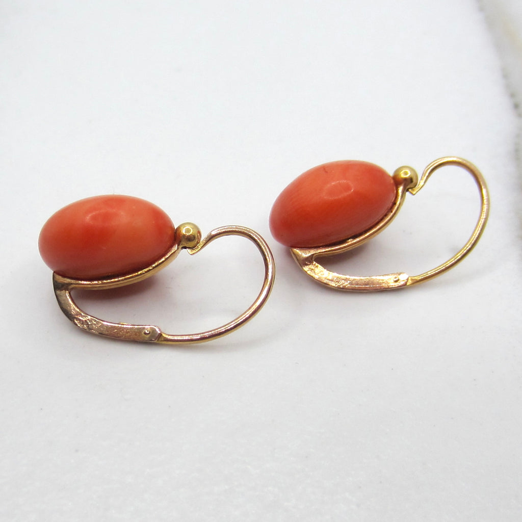 French 18k Yellow Gold Earrings with Natural Coral c.1900