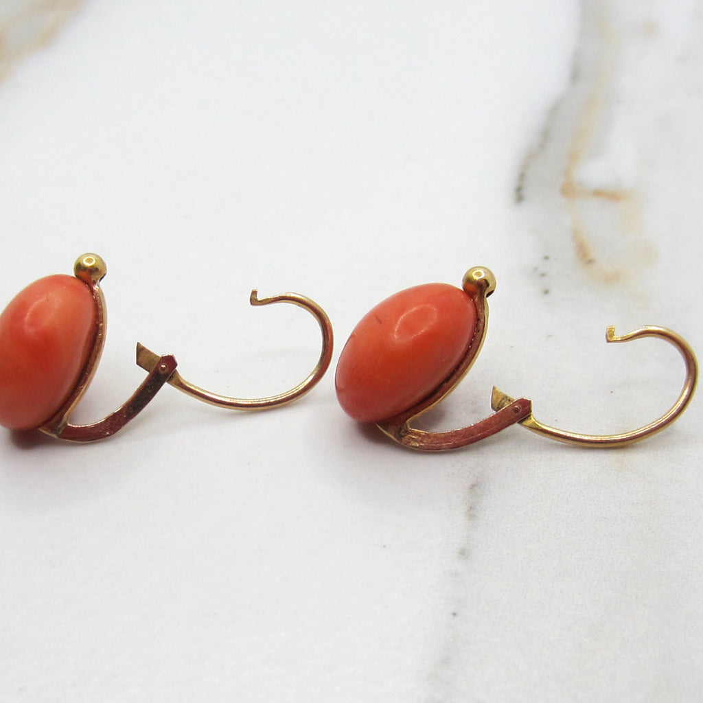 French 18k Yellow Gold Earrings with Natural Coral c.1900