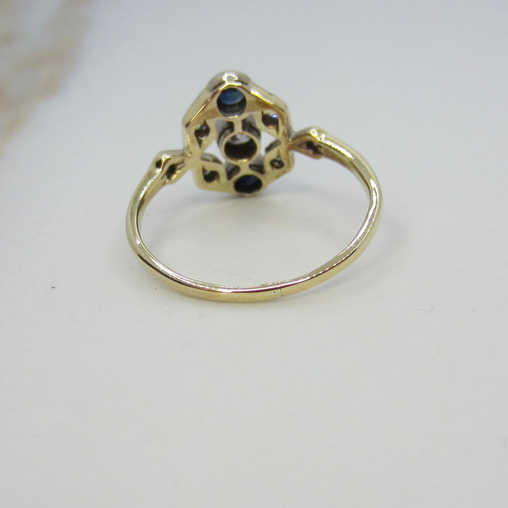 Art Deco 14k Gold Ring with Natural Sapphires and Diamonds c.1920s