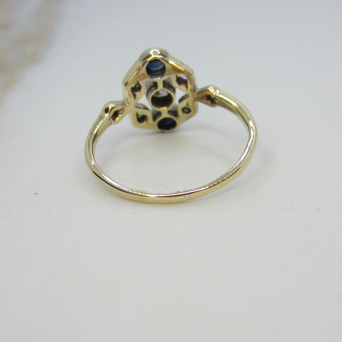 Art Deco 14k Gold Ring with Natural Sapphires and Diamonds c.1920s