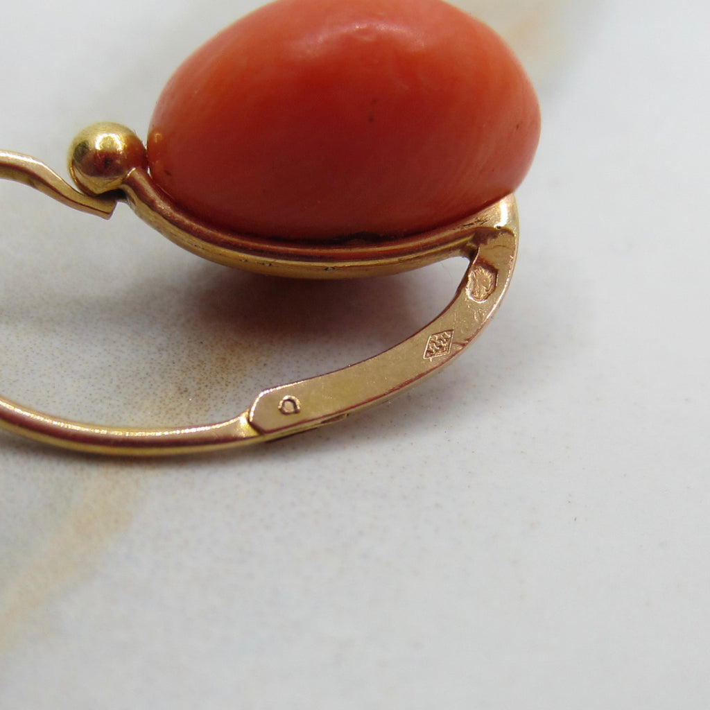 French 18k Yellow Gold Earrings with Natural Coral c.1900