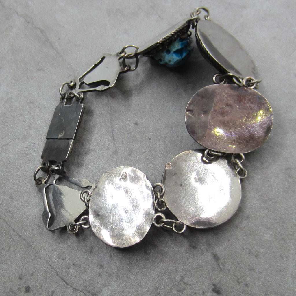 Vintage 800 Silver Egyptian Scarab Pharaonic Bracelet c.1970s