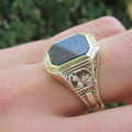 Vintage Art Deco Egyptian Revival 14k Gold Bloodstone Signet Ring