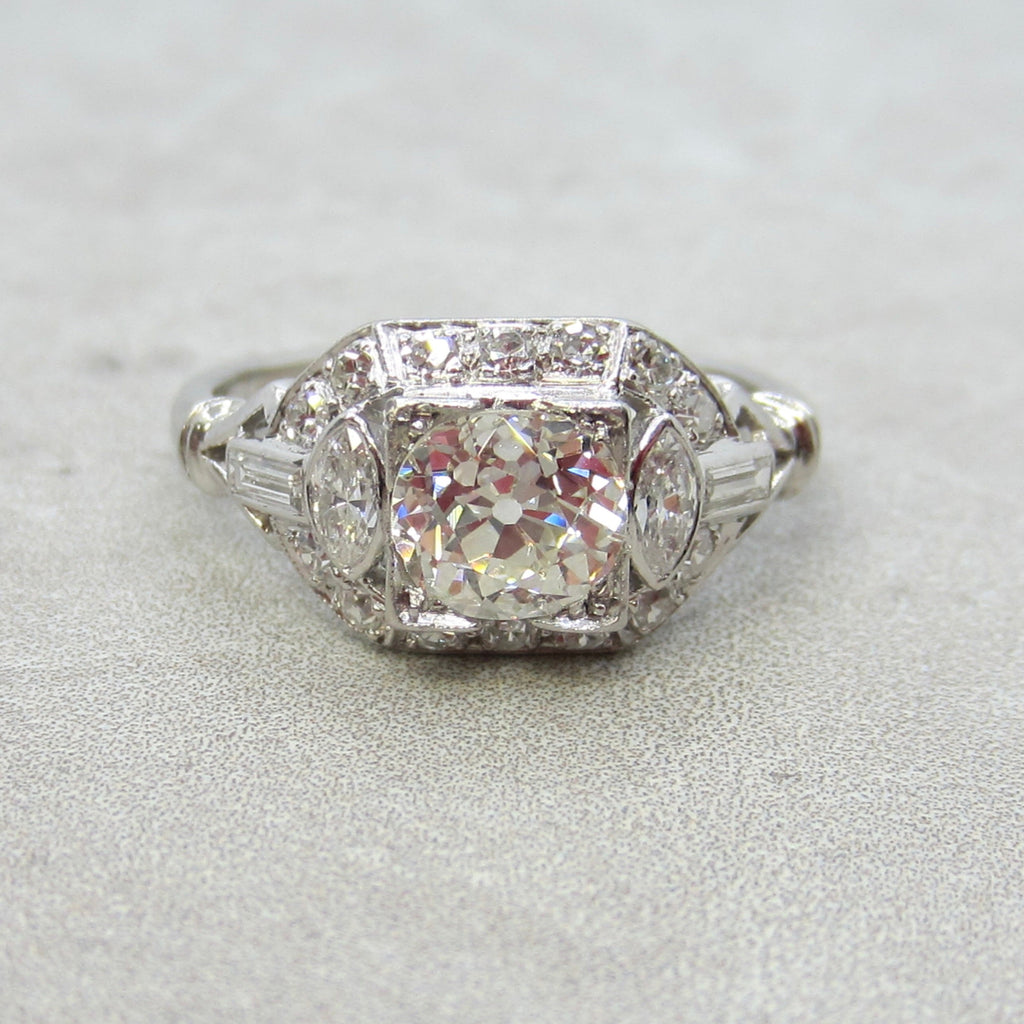 Antique Art Deco Platinum 1.24 ctw Natural Diamond Ring .82ct Old European Cut