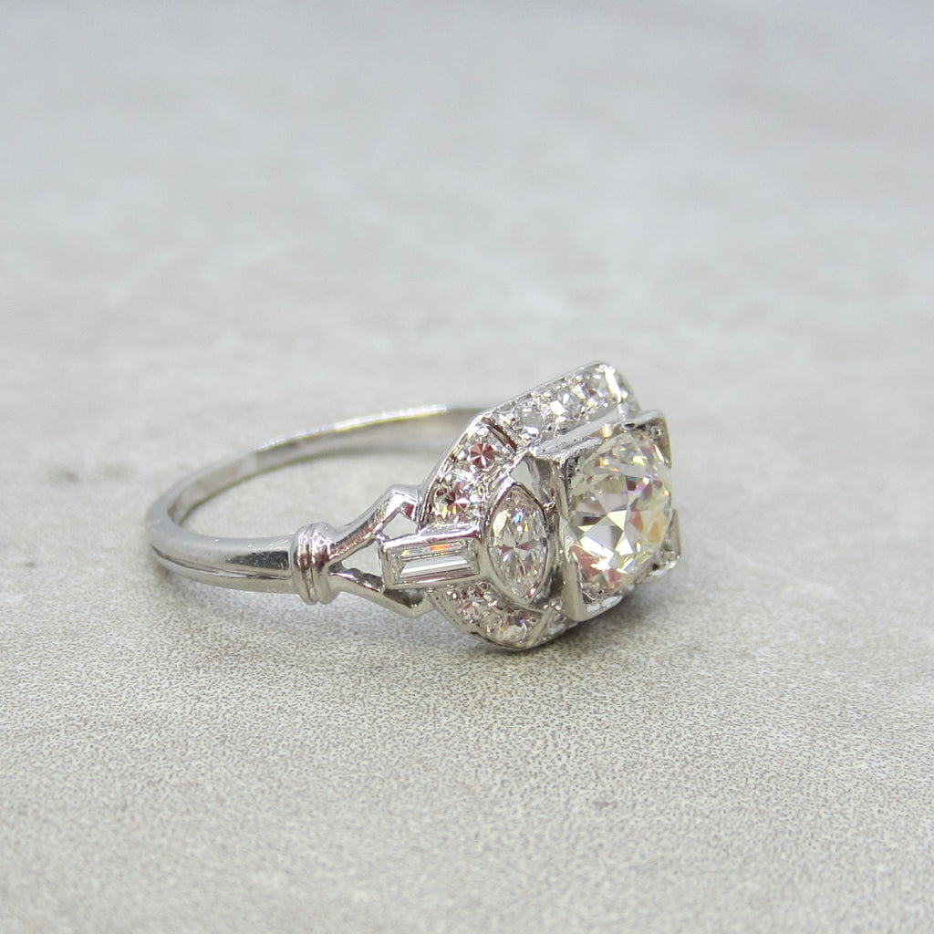 Antique Art Deco Platinum 1.24 ctw Natural Diamond Ring .82ct Old European Cut