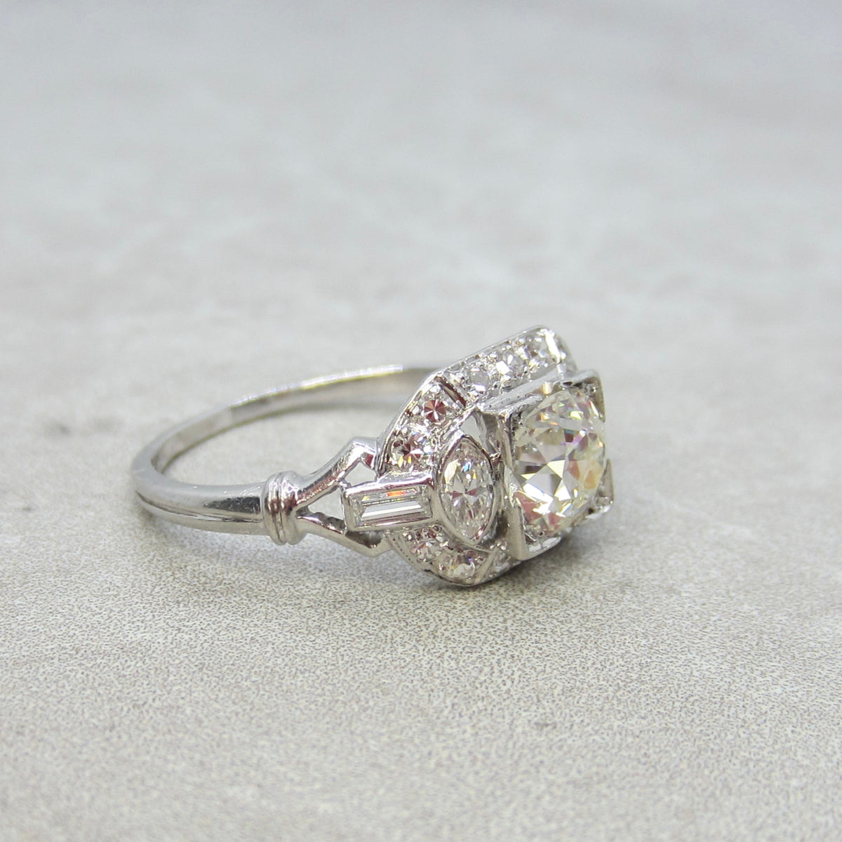 Antique Art Deco Platinum 1.24 ctw Natural Diamond Ring .82ct Old European Cut