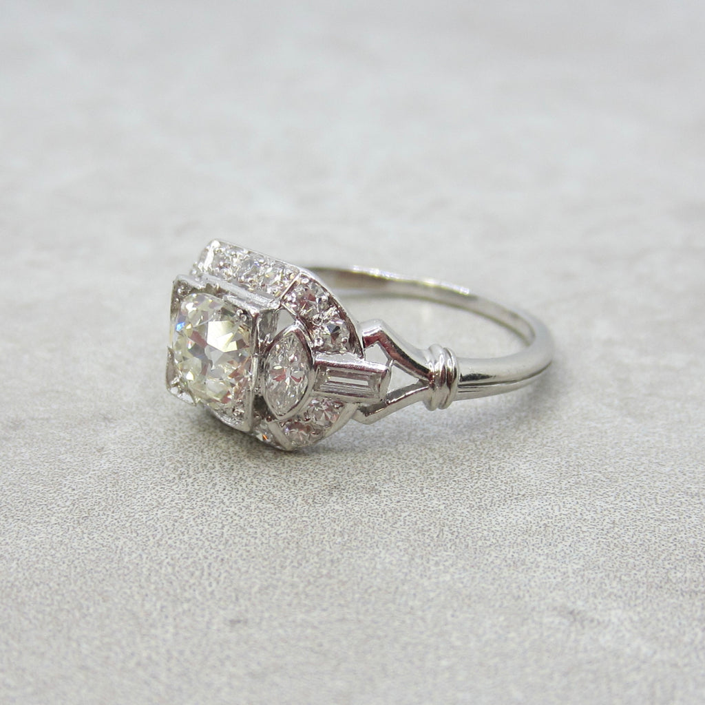 Antique Art Deco Platinum 1.24 ctw Natural Diamond Ring .82ct Old European Cut