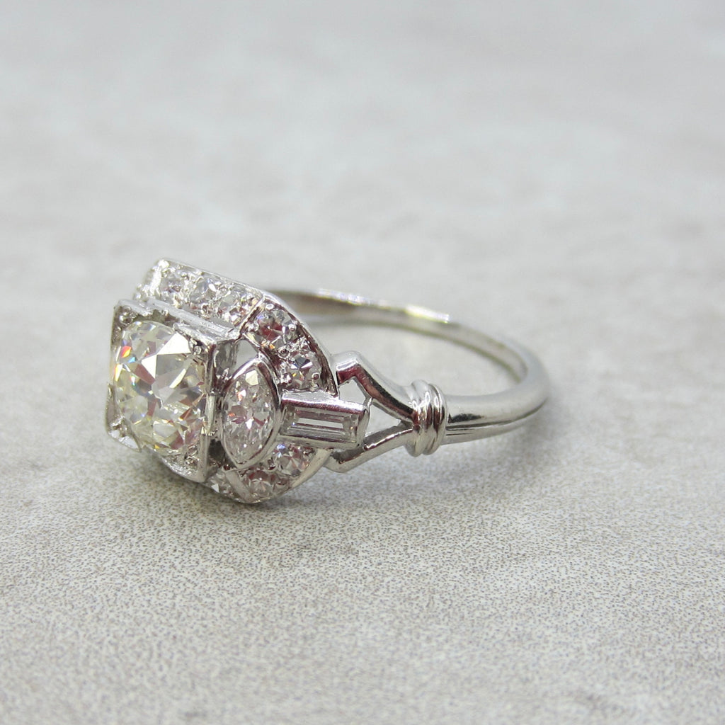 Antique Art Deco Platinum 1.24 ctw Natural Diamond Ring .82ct Old European Cut