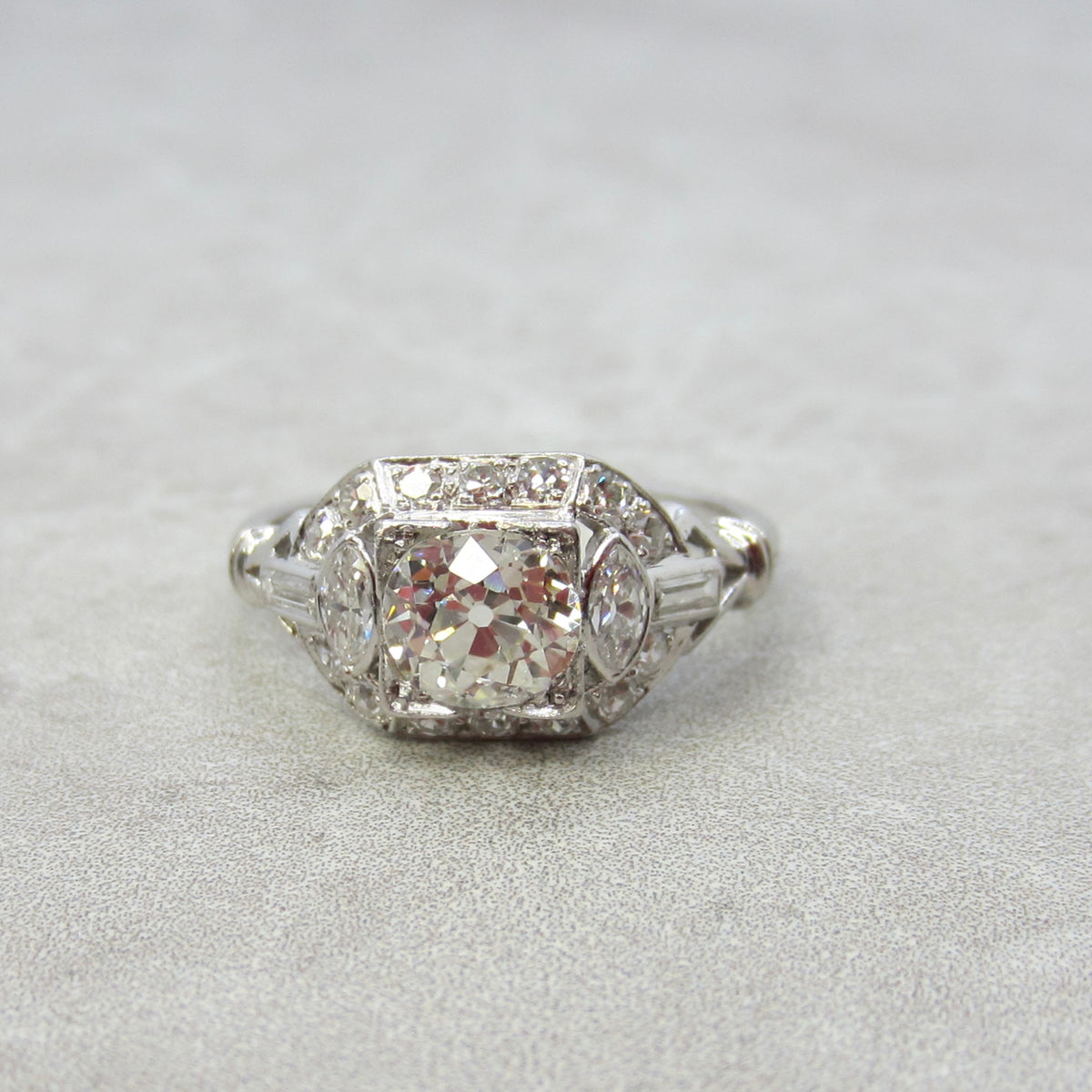 Antique Art Deco Platinum 1.24 ctw Natural Diamond Ring .82ct Old European Cut