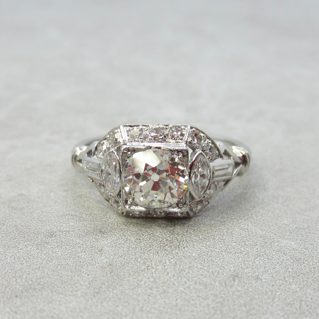 Antique Art Deco Platinum 1.24 ctw Natural Diamond Ring .82ct Old European Cut