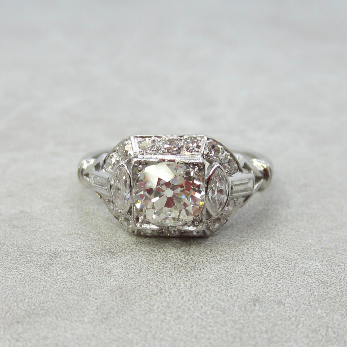 Antique Art Deco Platinum 1.24 ctw Natural Diamond Ring .82ct Old European Cut