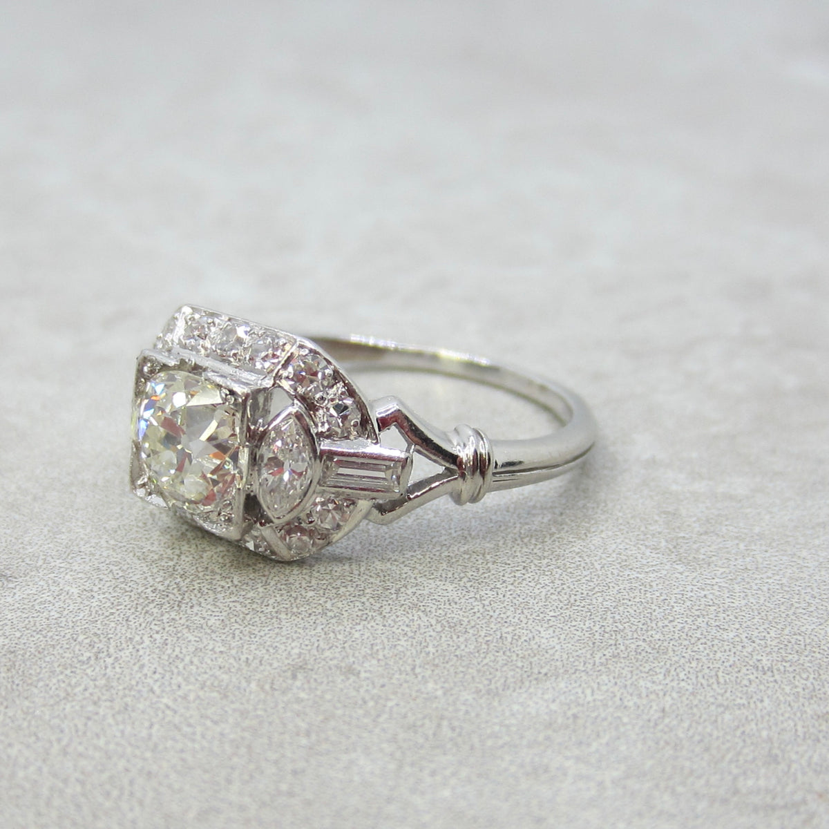 Antique Art Deco Platinum 1.24 ctw Natural Diamond Ring .82ct Old European Cut