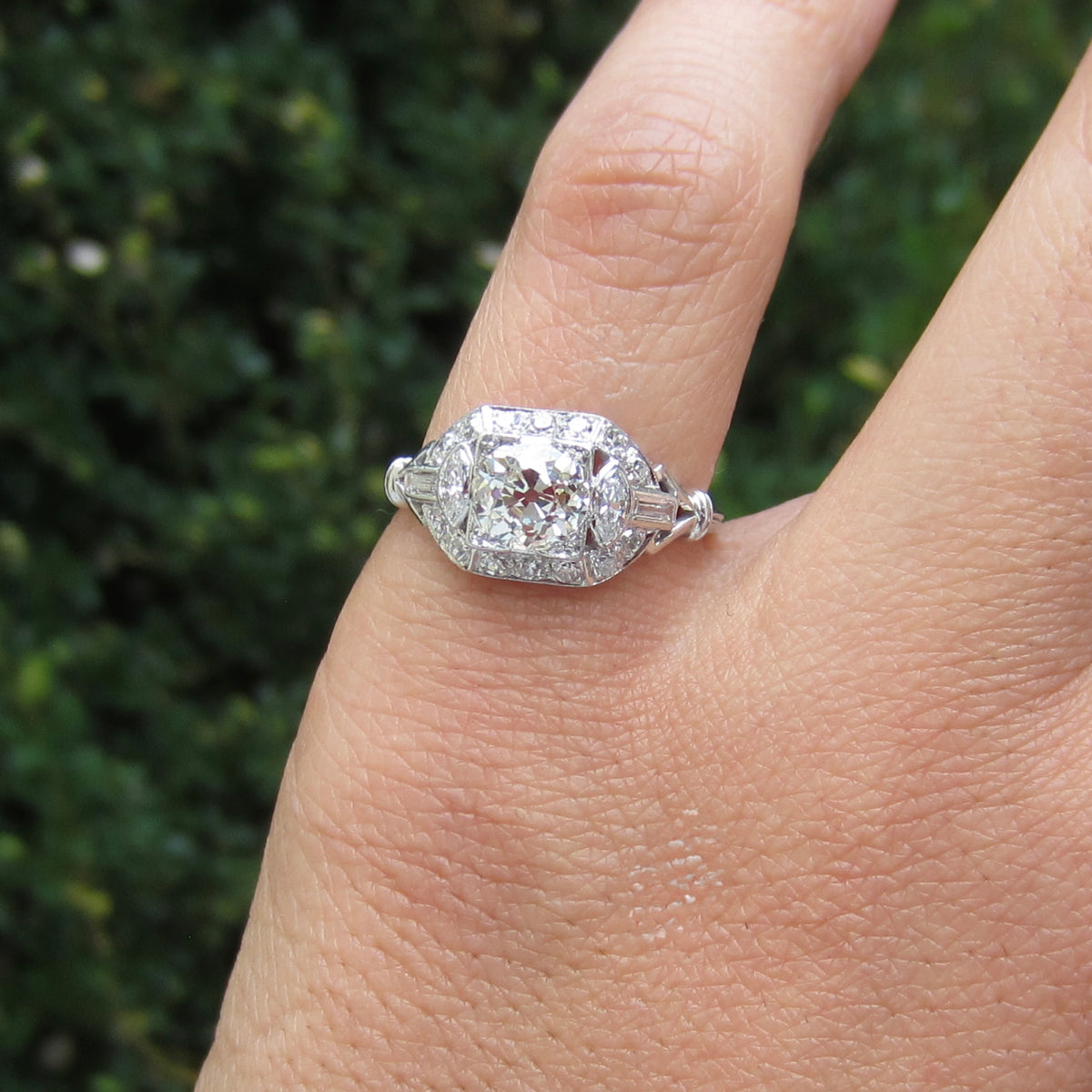 Antique Art Deco Platinum 1.24 ctw Natural Diamond Ring .82ct Old European Cut