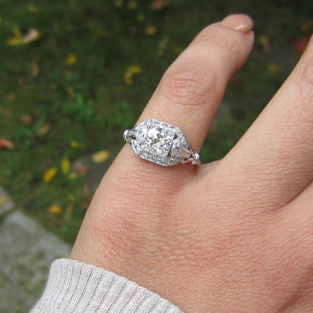 Antique Art Deco Platinum 1.24 ctw Natural Diamond Ring .82ct Old European Cut