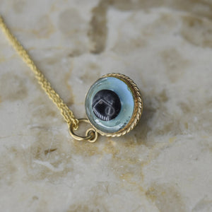Vintage 14k Gold Double Sided Evil Eye Charm Necklace c.1960s