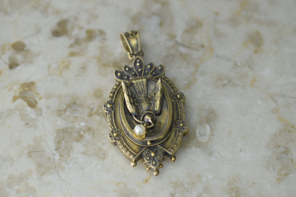 Antique Victorian 14k Gold Etruscan Revival Bird Locket
