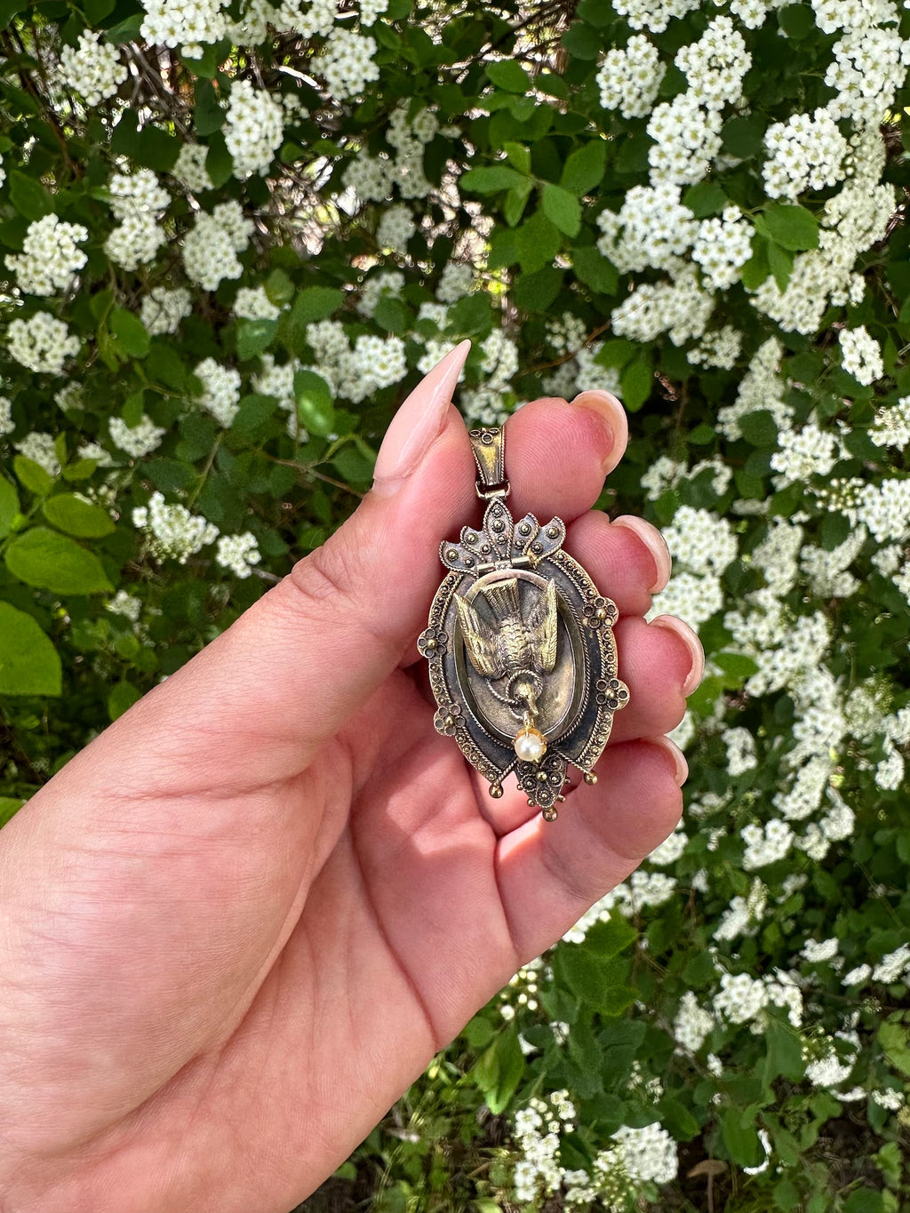 Antique Victorian 14k Gold Etruscan Revival Bird Locket