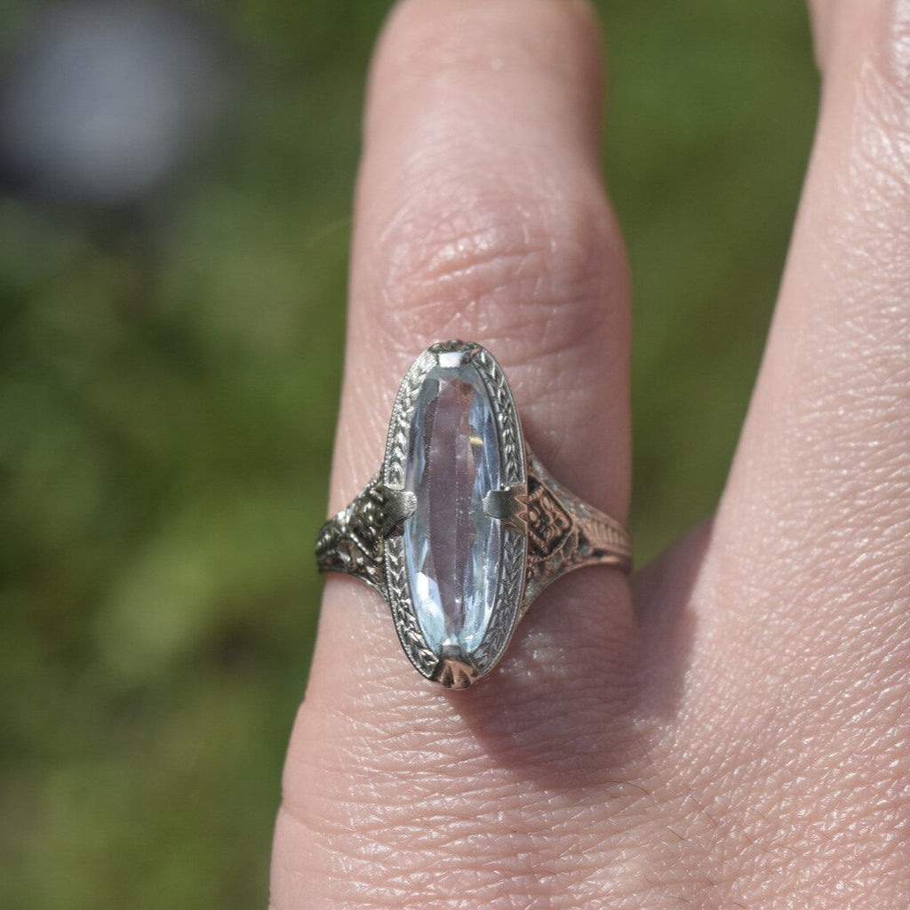 Antique Art Deco 14k Gold Aquamarine Ring c.1920s