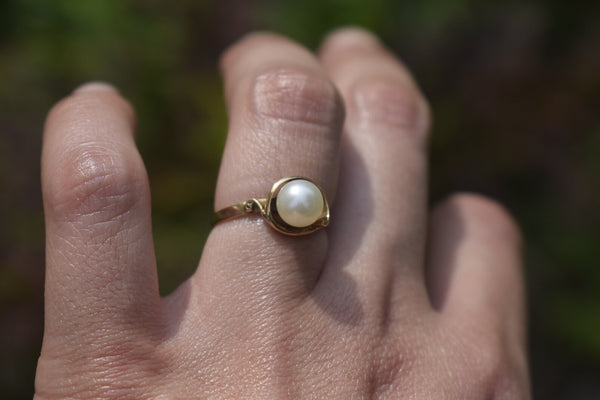 Vintage 14k Cultured Pearl Ring c.1970s