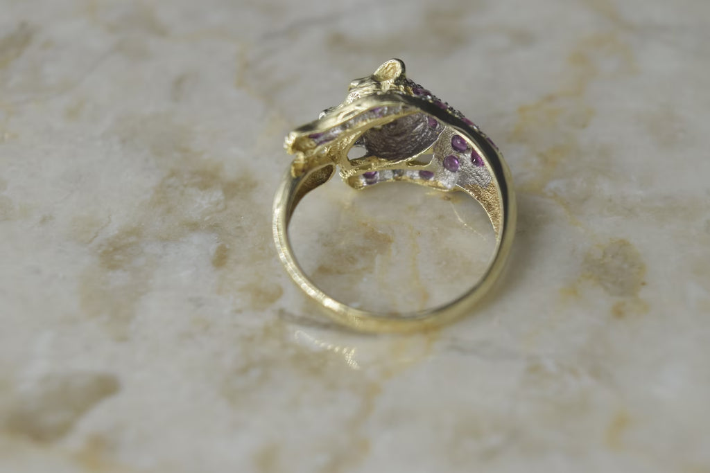 Vintage 14k Gold Ruby and Sapphire Leopard Ring c.1990s