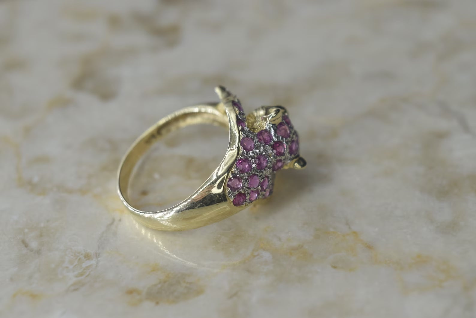 Vintage 14k Gold Ruby and Sapphire Leopard Ring c.1990s