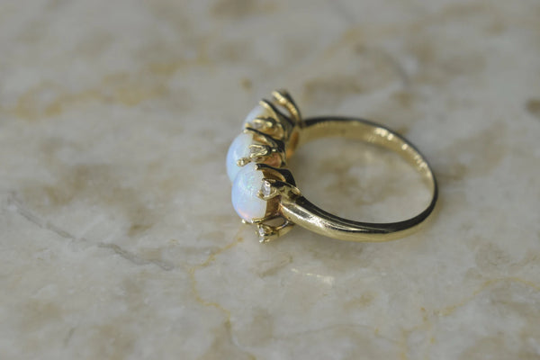 Vintage 14k Gold Opal and Diamond Ring c.1960s