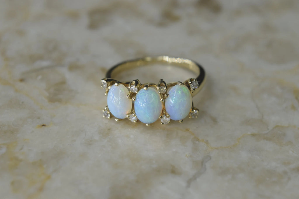Vintage 14k Gold Opal and Diamond Ring c.1960s