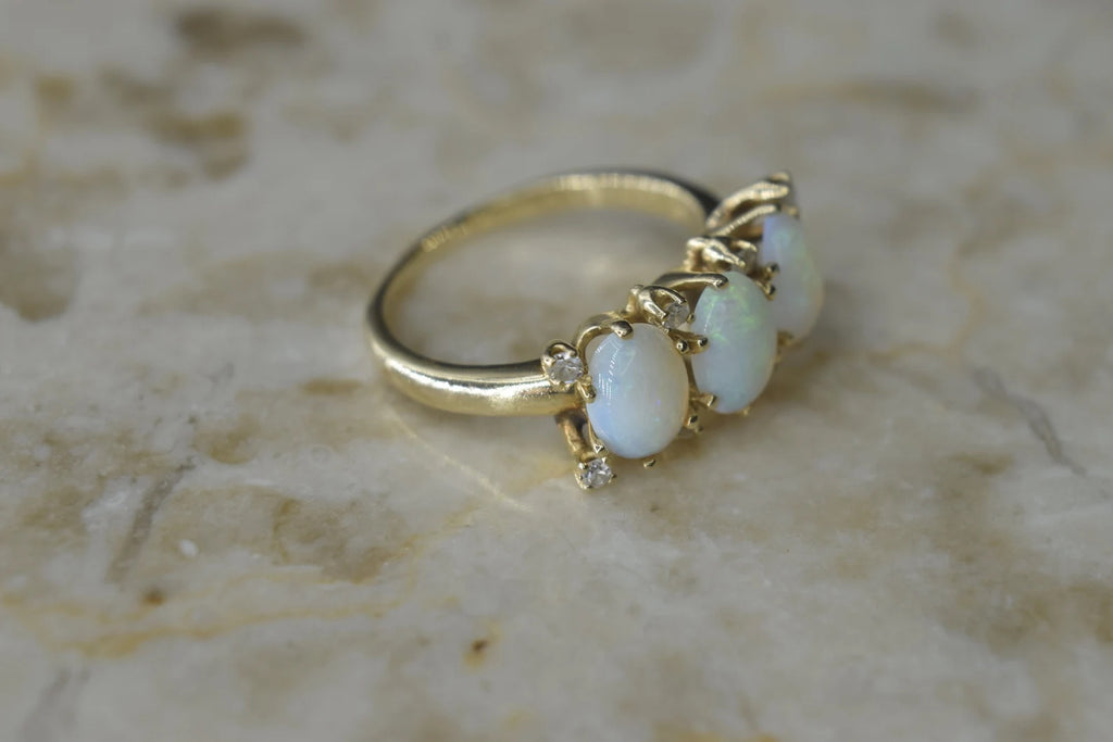 Vintage 14k Gold Opal and Diamond Ring c.1960s