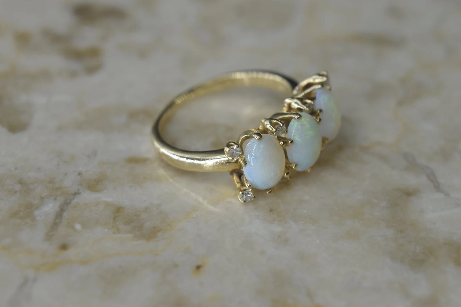 Vintage 14k Gold Opal and Diamond Ring c.1960s
