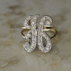 Vintage 14k Gold and Diamond H Monogram Ring c.1960s