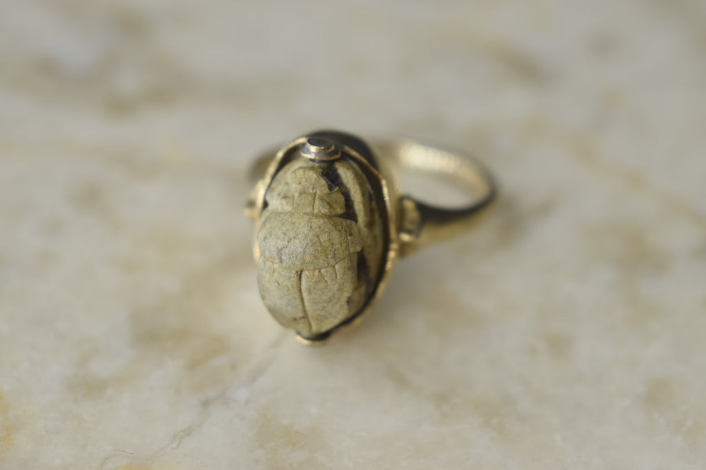 Antique Victorian Egyptian Revival 18k Gold Scarab Ring