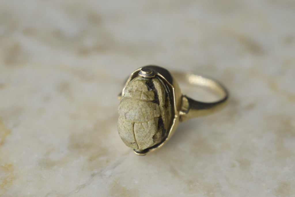 Antique Victorian Egyptian Revival 18k Gold Scarab Ring