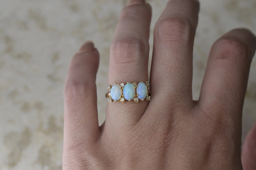 Vintage 14k Gold Opal and Diamond Ring c.1960s