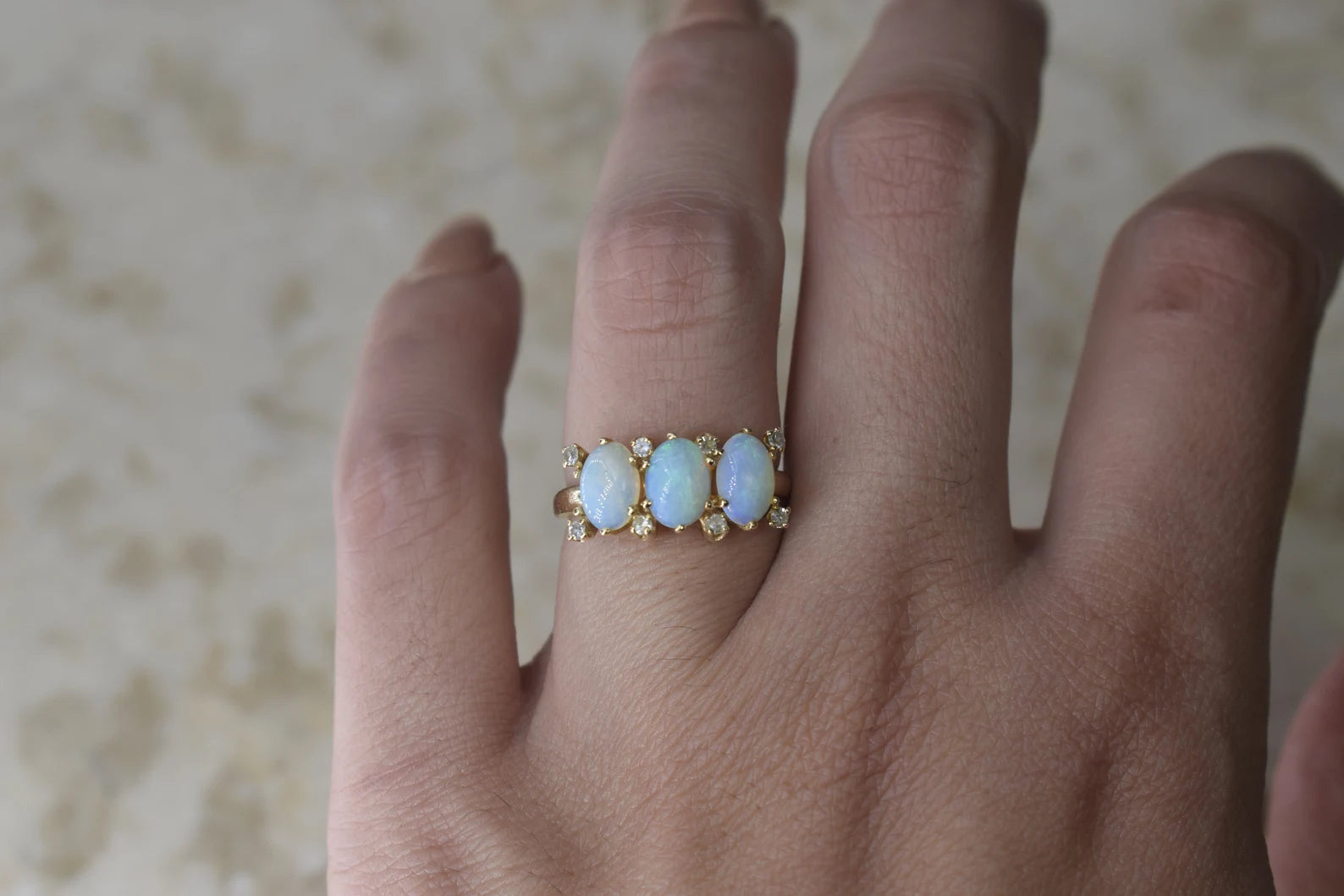 Vintage 14k Gold Opal and Diamond Ring c.1960s