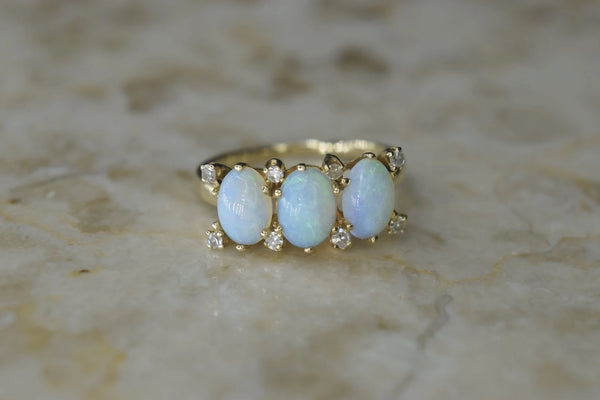 Vintage 14k Gold Opal and Diamond Ring c.1960s