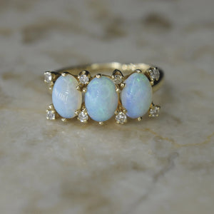 Vintage 14k Gold Opal and Diamond Ring c.1960s
