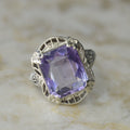 Antique Art Deco 14K White Gold Amethyst Filigree Ring c.1920s