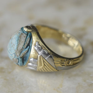 Antique Victorian Egyptian Revival Scarab Ring 18k Gold and Platinum c.1890s