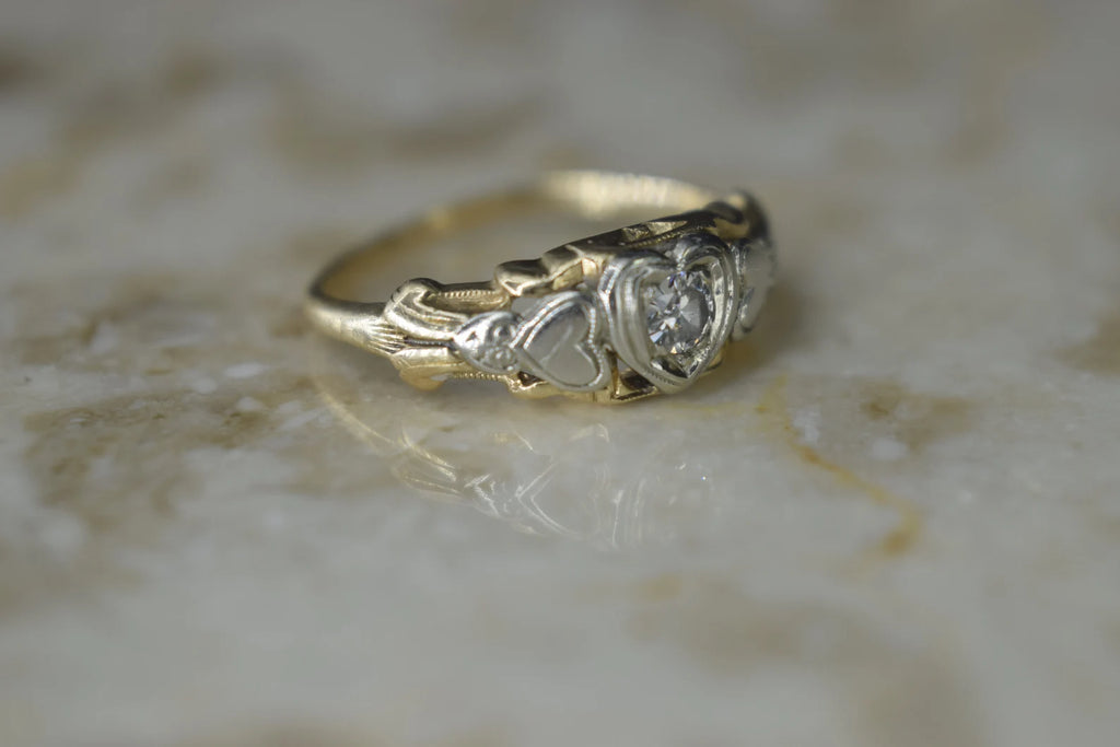 Vintage 14k Gold Heart Ring with .15 ct Diamond c.1950s