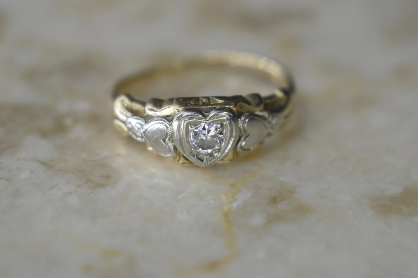 Vintage 14k Gold Heart Ring with .15 ct Diamond c.1950s
