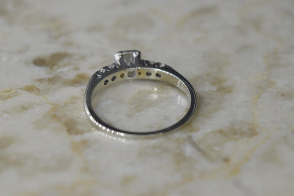 Vintage 14k White Gold Transitional Cut Diamond Ring .62 ctw