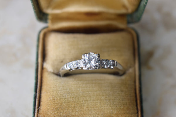 Vintage 14k White Gold Transitional Cut Diamond Ring .62 ctw
