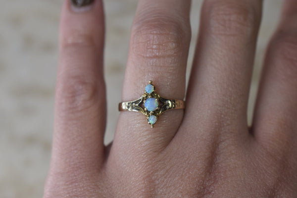 On Hold-Antique Victorian 14k Gold Three Opal Ring c.1890s