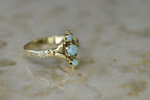 On Hold-Antique Victorian 14k Gold Three Opal Ring c.1890s