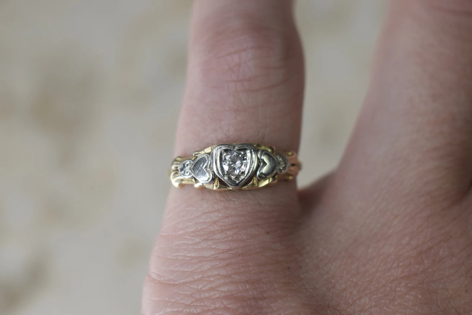 Vintage 14k Gold Heart Ring with .15 ct Diamond c.1950s