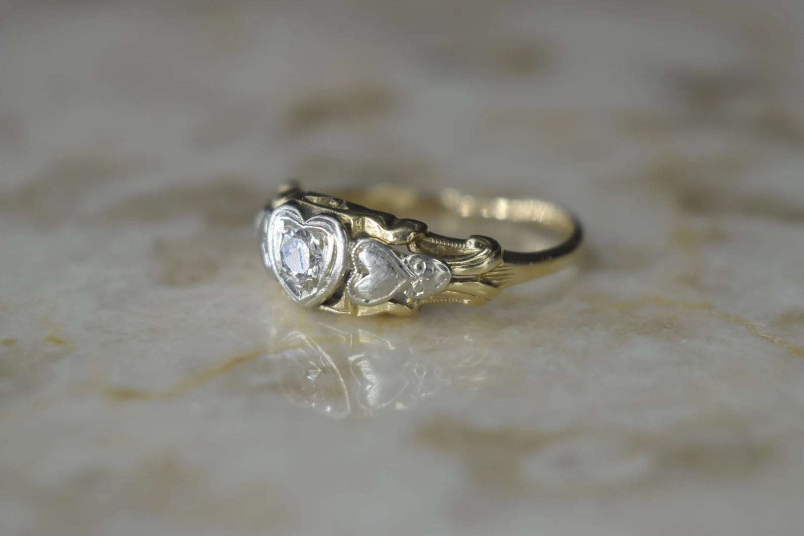 Vintage 14k Gold Heart Ring with .15 ct Diamond c.1950s