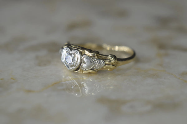 Vintage 14k Gold Heart Ring with .15 ct Diamond c.1950s