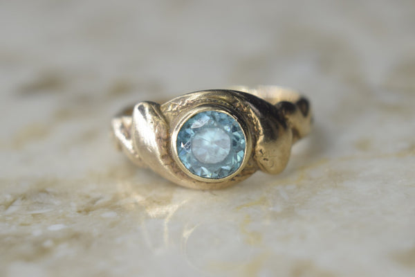 Antique Victorian 14k Gold Double Snake Ring with Blue Zircon c.1890s