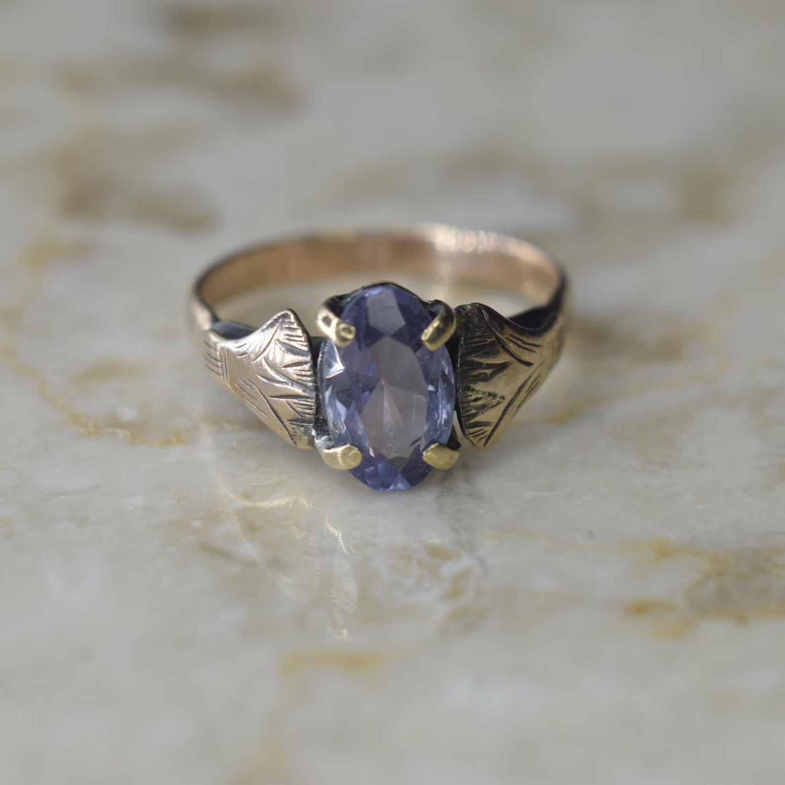 Vintage 14k Gold Lotus Flower Ring with 1.36ct Color Change Sapphire c.1970s